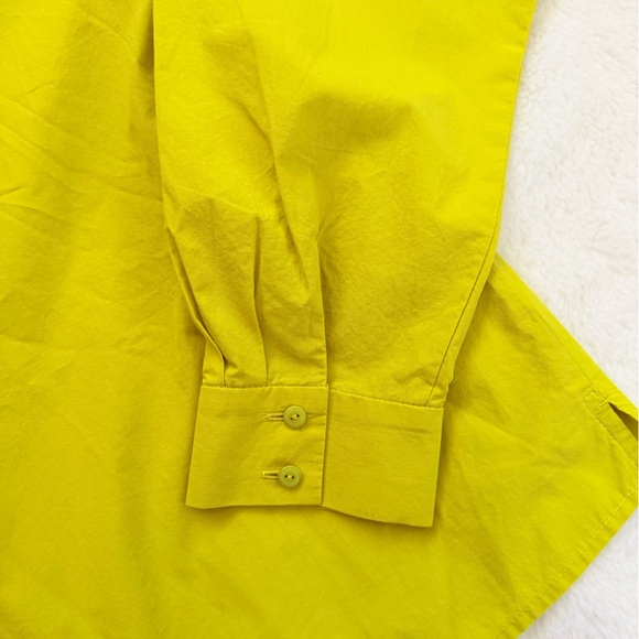 Eileen Fisher Organic Cotton Poplin Collar Short Shirt - Size Small - Chartreuse - Picture 4 of 14